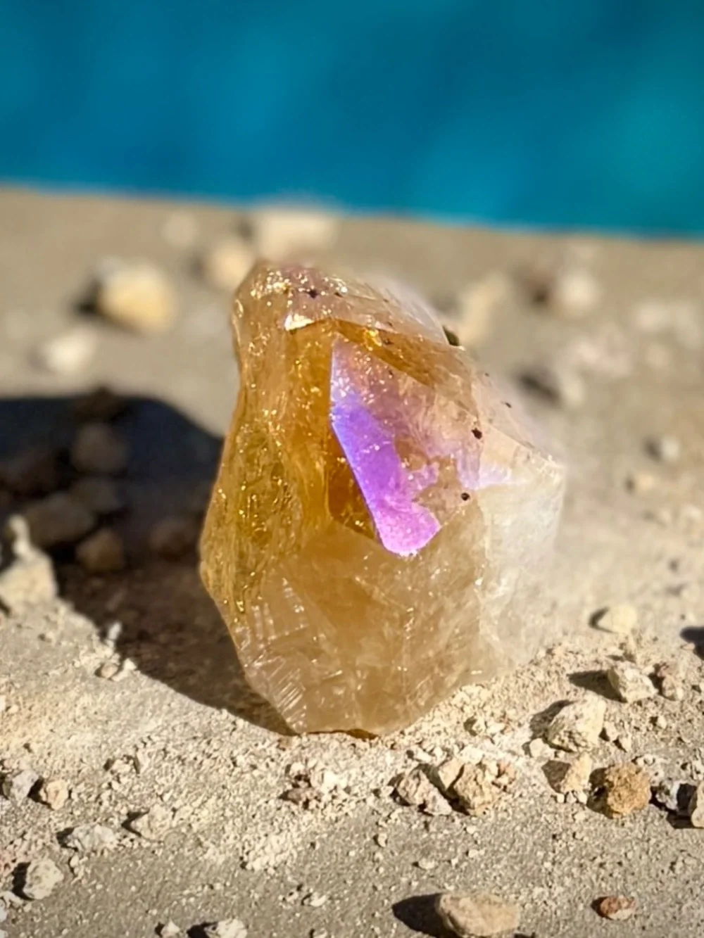 Angel Aura Citrine Crystal Point/Shimmer Amber Clear White Geometric Tower